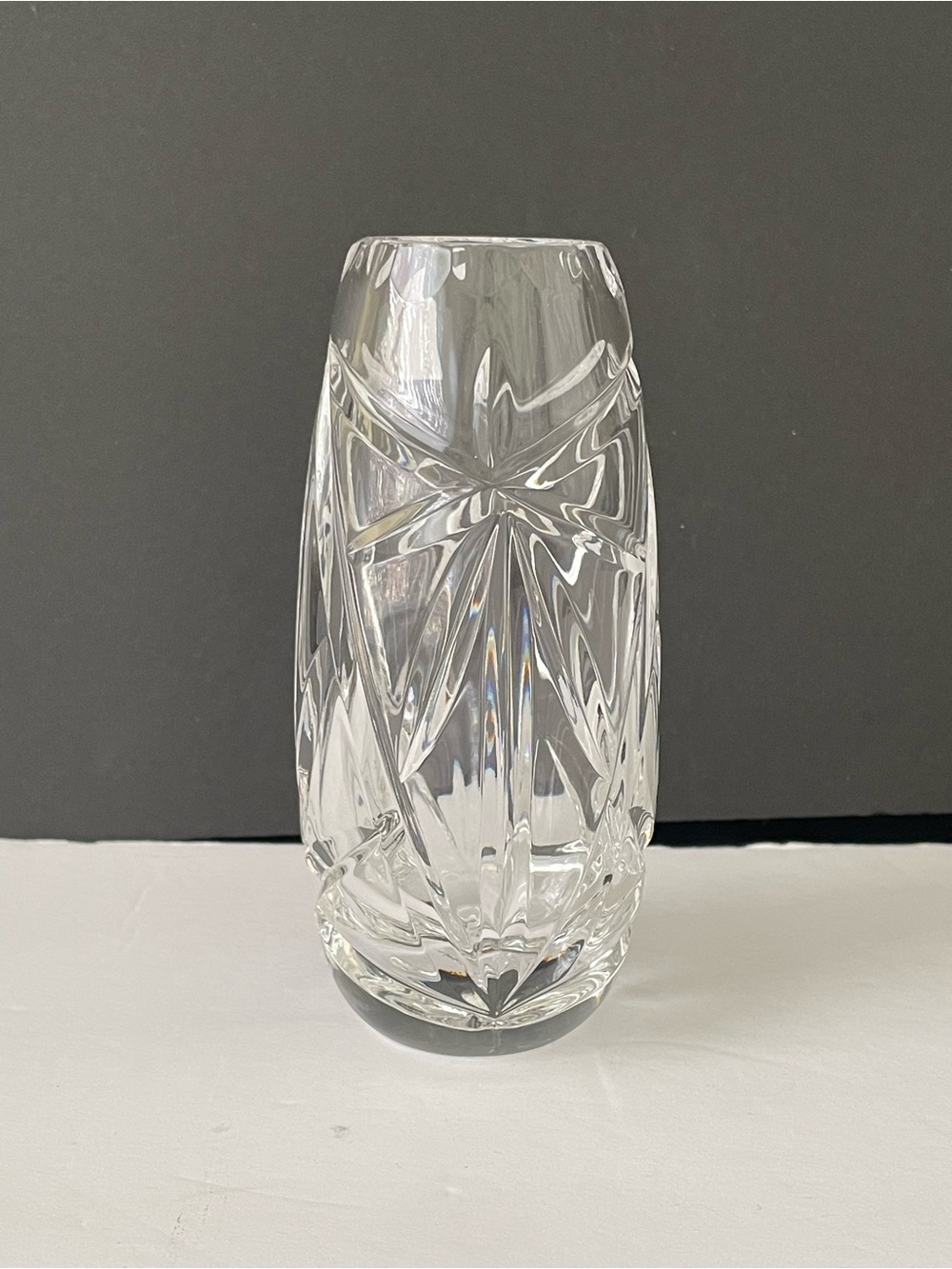 Vintage 24% Lead Crystal Bud Vase Made in Poland Hand Cut Clear Flower Vase 7"